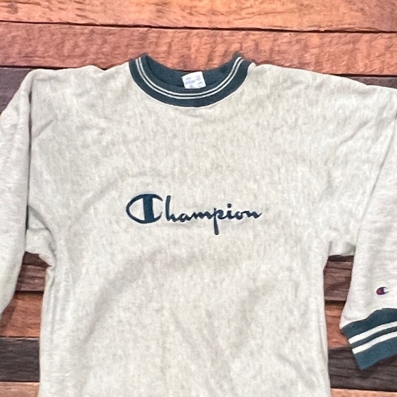 Vintage 1980s Champion Logo Stitched Reverse Weave Gray Crewneck Sweatshirt - Picture 2 of 4
